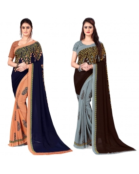 Anand Sarees Georgette with Blouse Piece Saree (Pack of 2) 