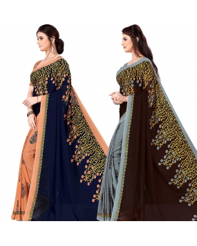 Anand Sarees Georgette with Blouse Piece Saree (Pack of 2) 