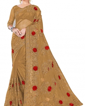 Magneitta Women's Woven Net Saree with Blouse Piece