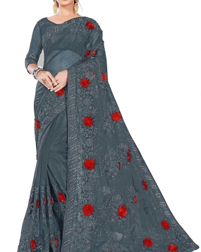 Magneitta Women's Woven Net Saree with Blouse Piece