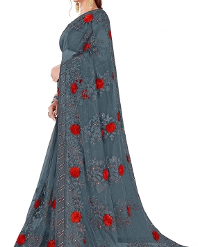 Magneitta Women's Woven Net Saree with Blouse Piece