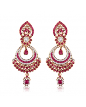 I Jewels 18K Gold Plated Traditional Handcrafted Stone Studded Earrings For Women 