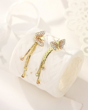 Yellow Chimes Exquisite A Grade Crystal Needle Long Hanging Butterfly's Tassel Gold Silver Plated Dangler Earrings for Women and Girls